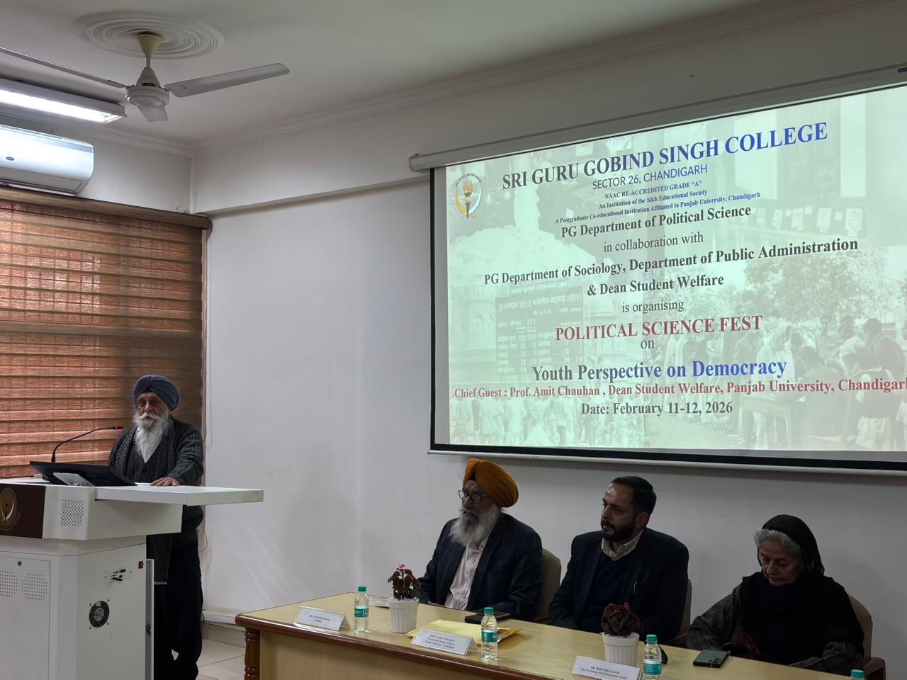 Col. J. S. Bala addressing students during the Political Science Fest.